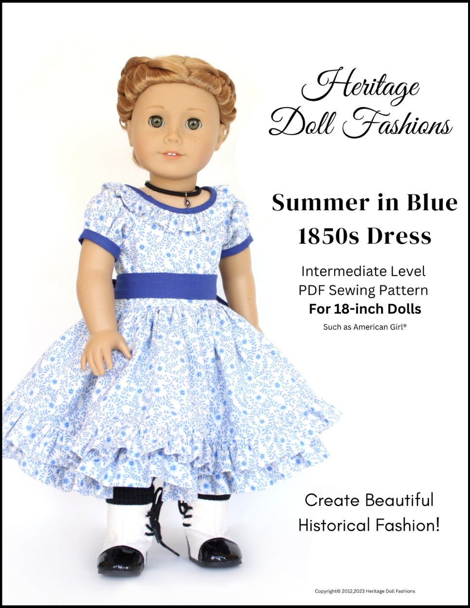 1850's Summer in Blue Dress 18 inch Doll Clothes Pattern PDF Download 1850's Summer in Blue Dress 18 inch Doll Clothes Pattern PDF Download