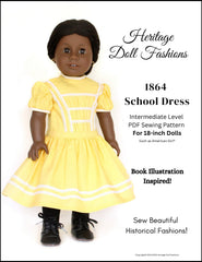 Heritage Doll Fashions 1864 School Dress 18 inch Doll Clothes Pattern PDF  Download