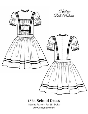PF House Brand 18 Inch Historical 1864 School Dress 18" Doll Clothes Pattern Pixie Faire