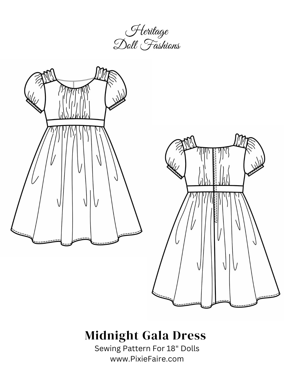 Heritage Doll Fashions 18 Inch Modern Midnight Gala Dress 18" Doll Clothes Pattern Pixie Faire