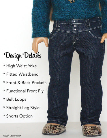Liberty Jane 18 Inch Historical 80s Style Pleated High Waisted Jeans Bundle 18" Doll Clothes Pattern Pixie Faire