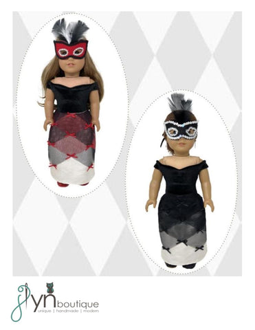 My Sunshine Dolls 18 Inch Modern Harlequin Masquerade for 18" Doll Clothes Pattern Pixie Faire