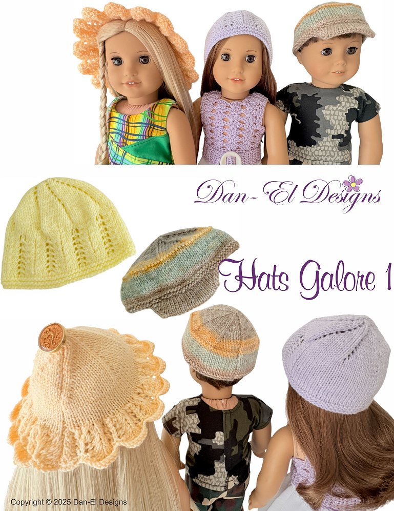 Dan-El Designs Knitting Hats Galore 1  18 inch Doll Clothes Knitting Pattern Pixie Faire