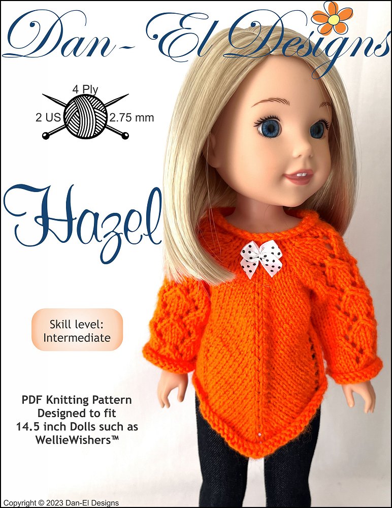 Dan-El Designs Hazel Doll Clothes Knitting Pattern 14.5 inch Dolls