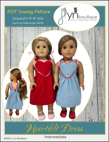 J Lyn Boutique 18 Inch Modern Heartfelt Dress 18" Doll Clothes Pattern Pixie Faire