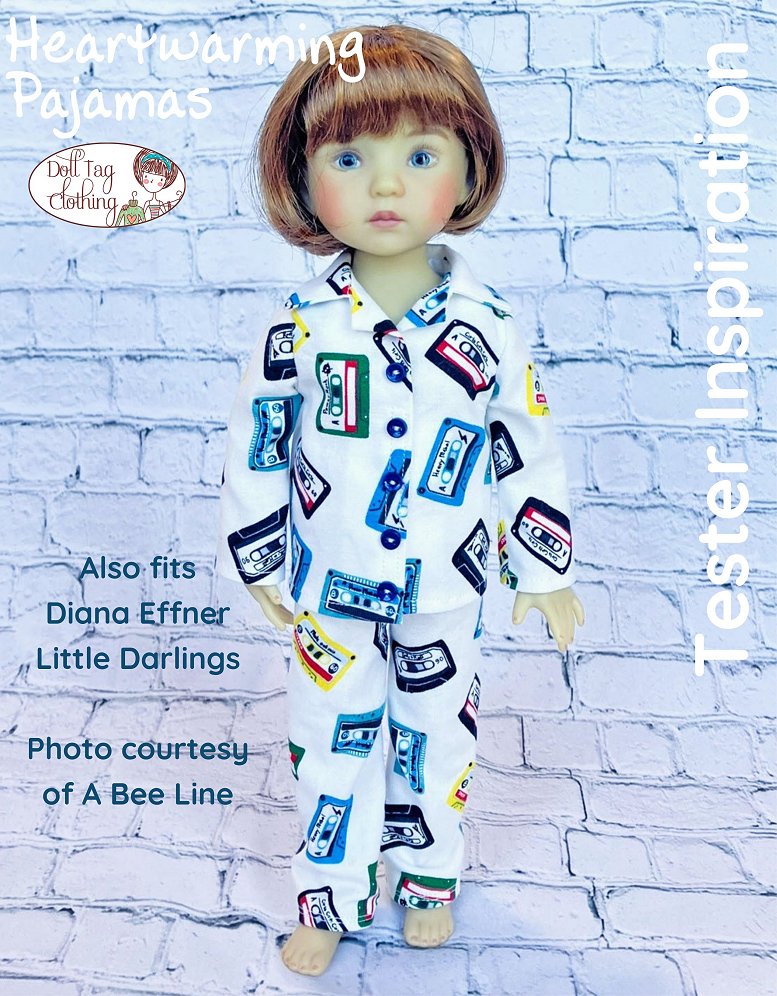 Doll Tag Clothing Paola Reina Heartwarming Pajamas Pattern for 13" Paola Reina and Little Darling Dolls Pixie Faire
