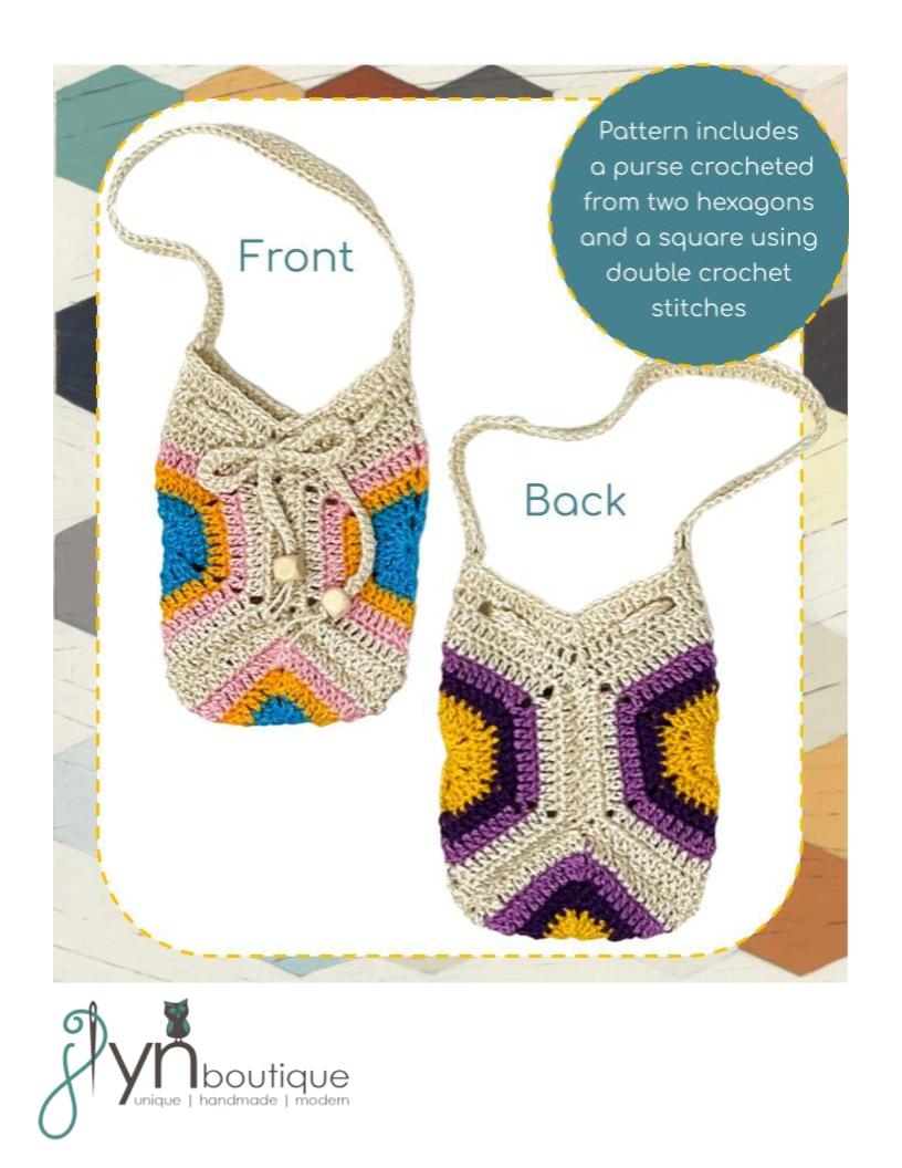 J Lyn Boutique Crochet Hexi Tote Bag 18" Doll Clothes Accessory Crochet Pattern Pixie Faire