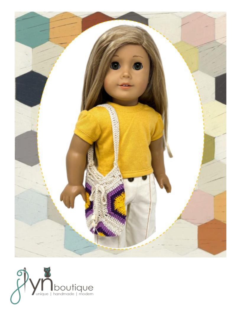 J Lyn Boutique Crochet Hexi Tote Bag 18" Doll Clothes Accessory Crochet Pattern Pixie Faire