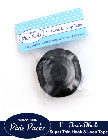 Pixie Faire Pixie Packs Pixie Packs 1" Wide Super Thin Hook and Loop Tape - Black Pixie Faire