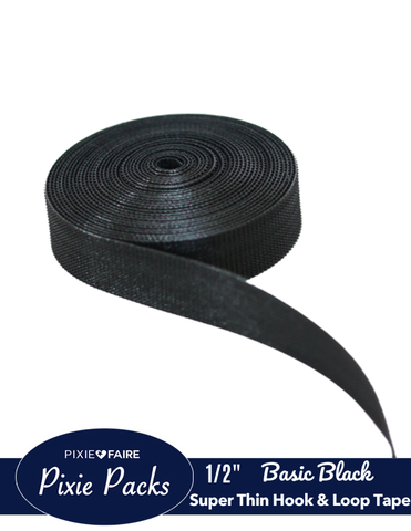 Pixie Faire Pixie Packs Pixie Packs 1/2" Wide Super Thin Hook and Loop Tape - Basic Black Pixie Faire