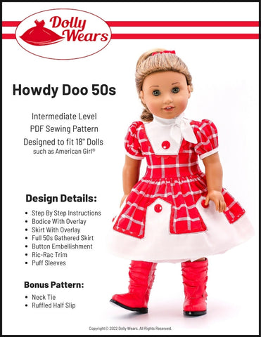 Dolly Wears 18 Inch Historical Howdy Doo 50s 18" Doll Clothes Pattern Pixie Faire