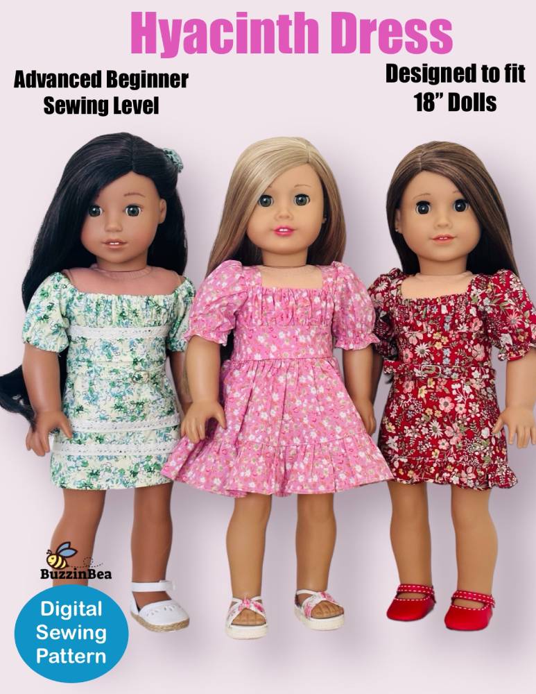 BuzzinBea 18 Inch Modern Hyacinth Dress 18" Doll Clothes Pattern Pixie Faire
