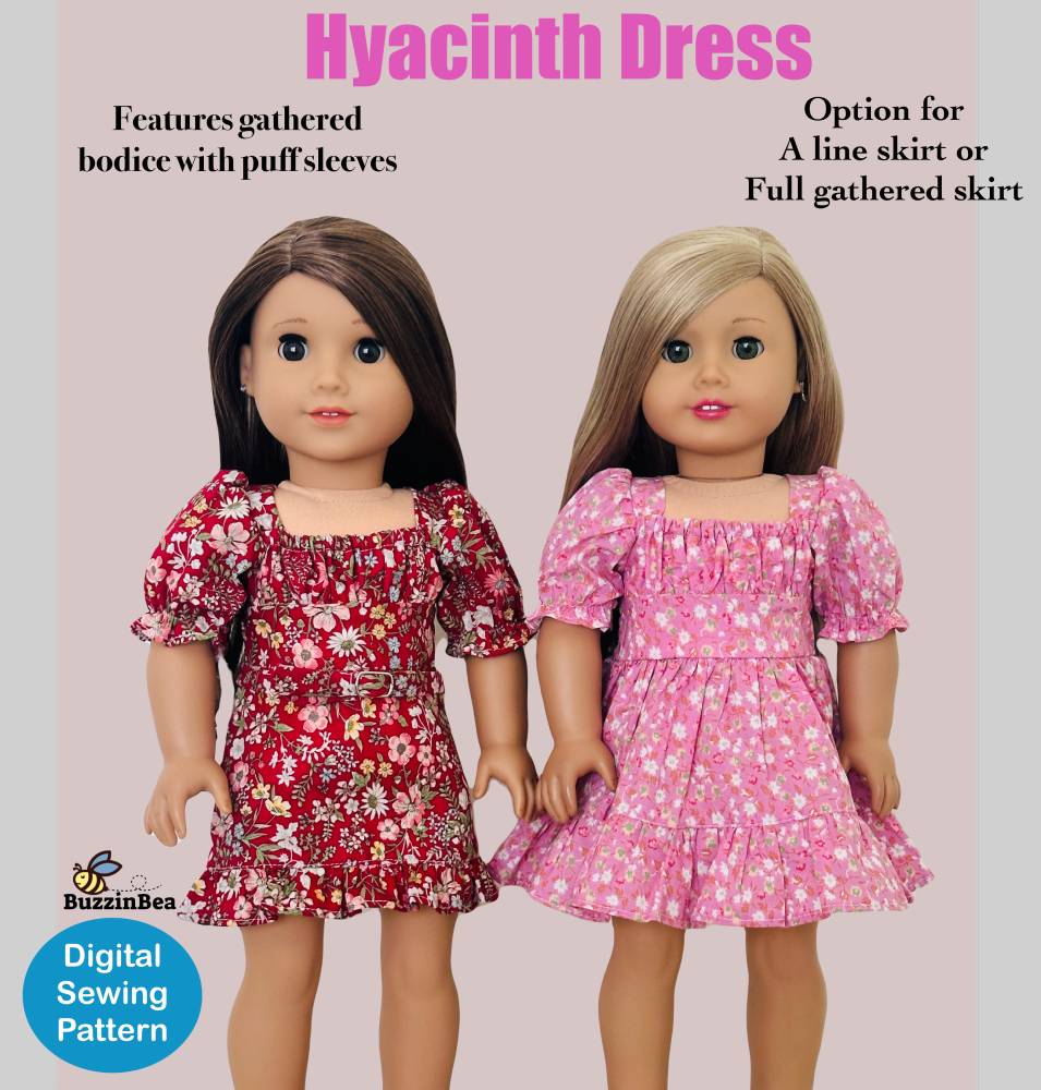 BuzzinBea 18 Inch Modern Hyacinth Dress 18" Doll Clothes Pattern Pixie Faire