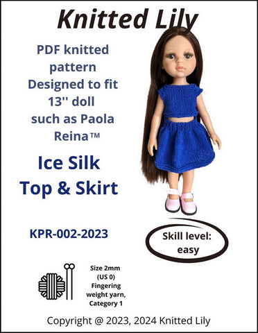 Ice Silk Top and Skirt Knitting Pattern for 13" Paola Reina Dolls