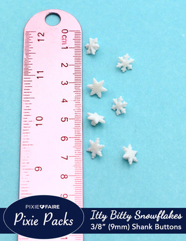 Pixie Faire Pixie Packs Dress It Up Itty Bitty Snowflake Buttons 3/8" or 9mm Pixie Faire