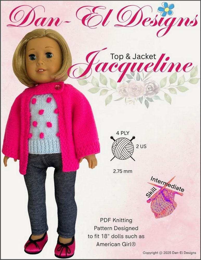 Dan-El Designs Knitting Jacqueline Top and Jacket 18" Doll Clothes Knitting Pattern Pixie Faire
