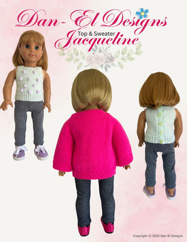 Dan-El Designs Knitting Jacqueline Top and Jacket 18" Doll Clothes Knitting Pattern Pixie Faire