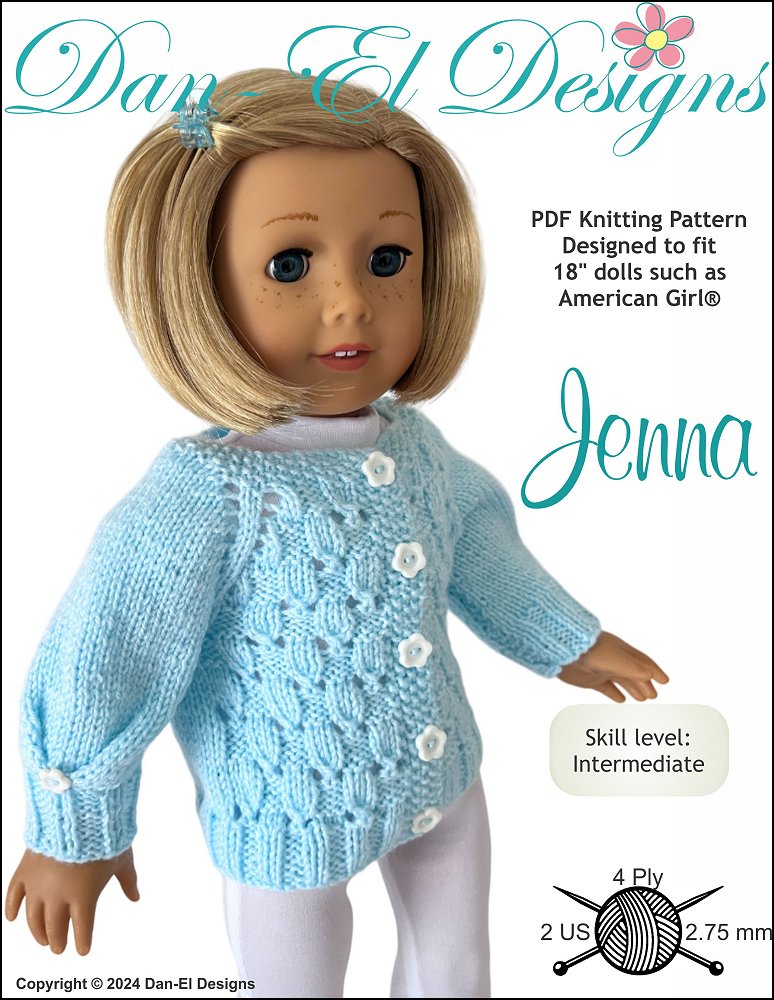 Dan-El Designs Jenna Doll Clothes Knitting Pattern 18 inch American Girl Dolls dan-el-designs-jenna-doll-clothes-knitting-pattern-18-inch-american-girl-dolls