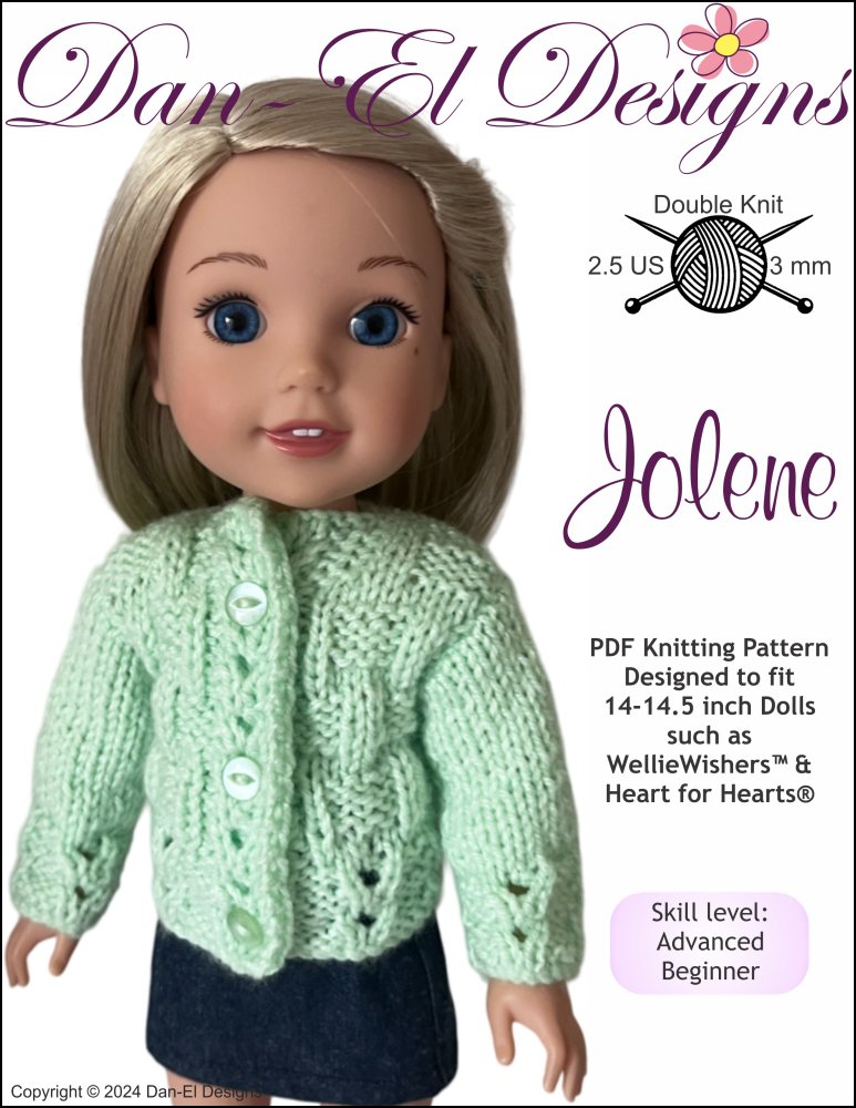 Dan-El Designs Knitting Jolene 14-14.5" Doll Clothes Knitting Pattern Pixie Faire