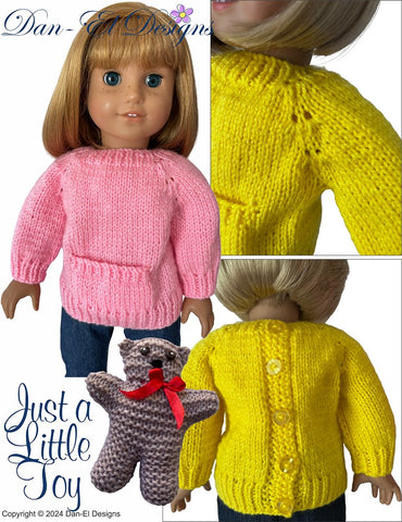 Dan-El Designs Knitting Just A Little Toy 18" Doll Clothes Knitting Pattern Pixie Faire
