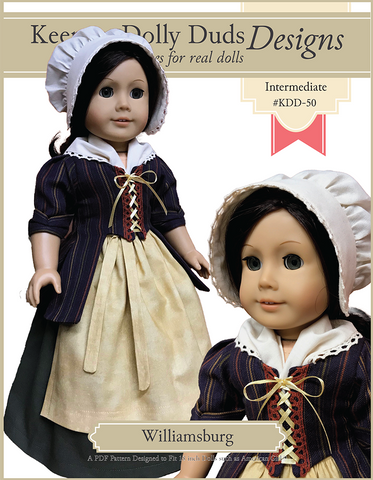 Keepers Dolly Duds Designs 18 Inch Historical Williamsburg 18" Doll Clothes Pattern Pixie Faire