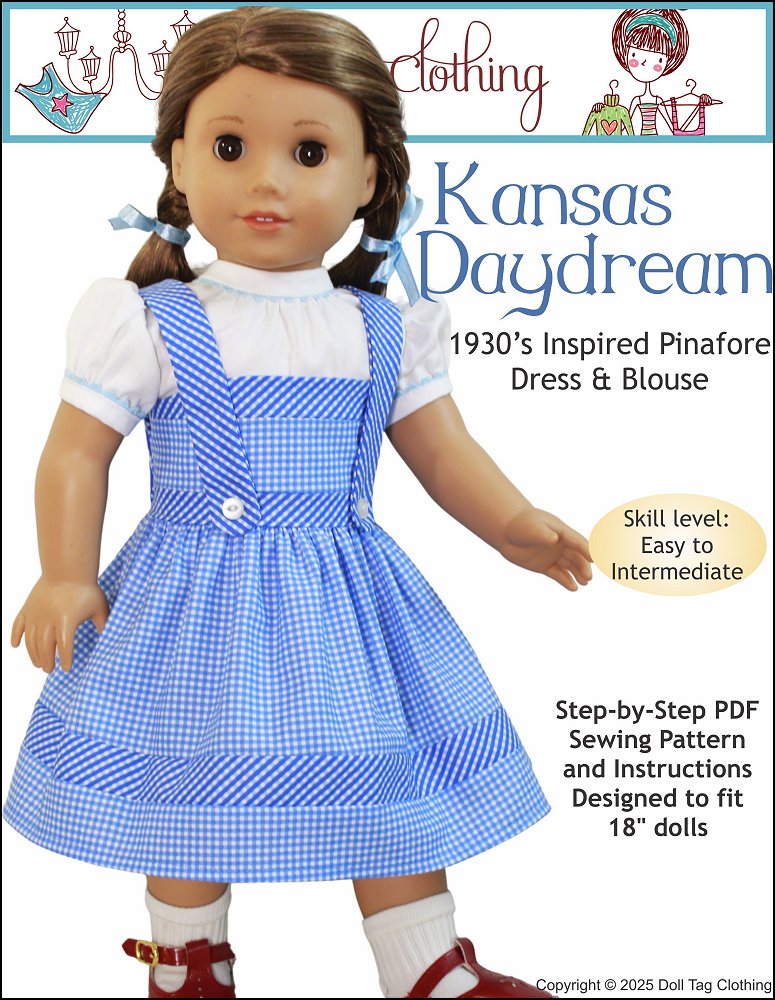 Doll Tag Clothing 18 Inch Historical Kansas Daydream Dress 18" Doll Clothes Pattern Pixie Faire