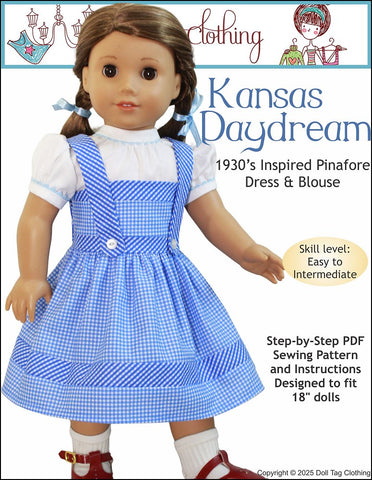 Doll Tag Clothing 18 Inch Historical Kansas Daydream Dress 18" Doll Clothes Pattern Pixie Faire