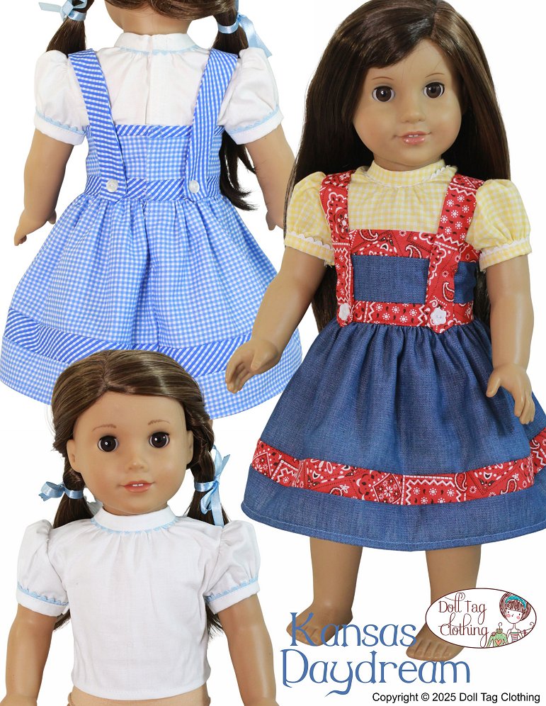 Doll Tag Clothing 18 Inch Historical Kansas Daydream Dress 18" Doll Clothes Pattern Pixie Faire
