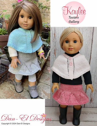 Dan-El Designs Knitting Kaylee Poncho & Skirt 18 inch Doll Knitting Pattern Pixie Faire