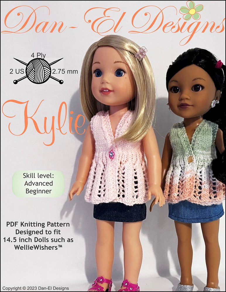 Dan-El Designs Knitting Kylie 14.5" Doll Clothes Knitting Pattern Pixie Faire