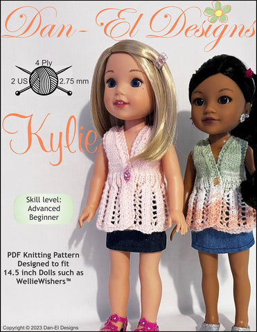 Dan-El Designs Knitting Kylie 14.5" Doll Clothes Knitting Pattern Pixie Faire