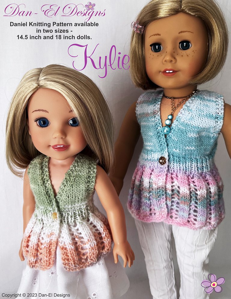 Dan-El Designs Knitting Kylie 14.5" Doll Clothes Knitting Pattern Pixie Faire