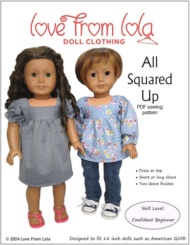 Love From Lola 18 Inch Modern All Squared Up Dress or Top 18" Doll Clothes Pattern Pixie Faire