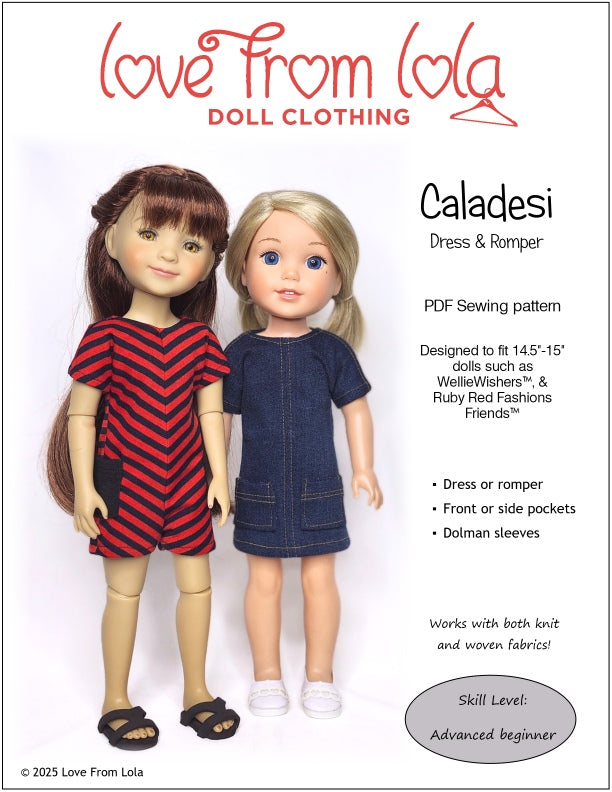 Love From Lola Ruby Red Fashion Friends Caladesi Dress and Romper 14.5-15" Doll Clothes Pattern Pixie Faire
