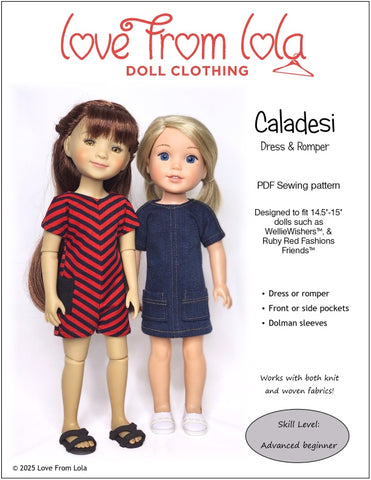 Love From Lola Ruby Red Fashion Friends Caladesi Dress and Romper 14.5-15" Doll Clothes Pattern Pixie Faire