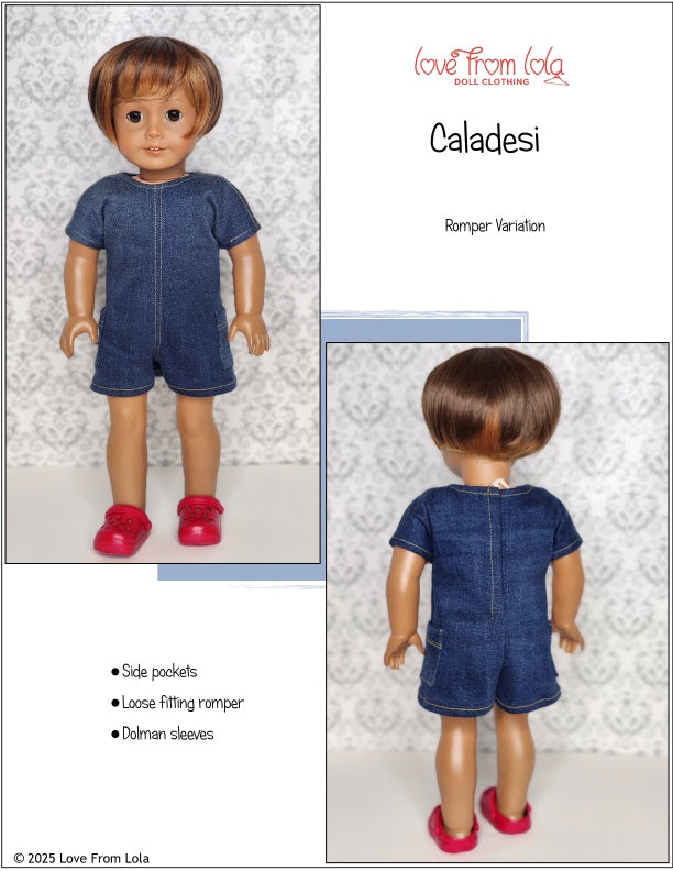 Love From Lola 18 Inch Modern Caladesi Dress and Romper 18" Doll Clothes Pattern Pixie Faire