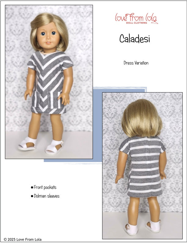 Love From Lola 18 Inch Modern Caladesi Dress and Romper 18" Doll Clothes Pattern Pixie Faire