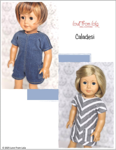 Love From Lola 18 Inch Modern Caladesi Dress and Romper 18" Doll Clothes Pattern Pixie Faire