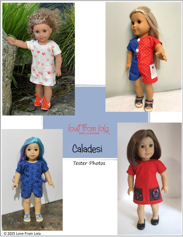 Love From Lola 18 Inch Modern Caladesi Dress and Romper 18" Doll Clothes Pattern Pixie Faire