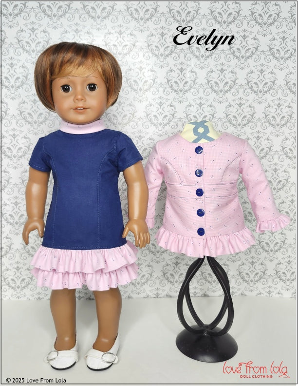 Love From Lola 18 Inch Modern Evelyn Dress and Jacket 18" Doll Clothes Pattern Pixie Faire