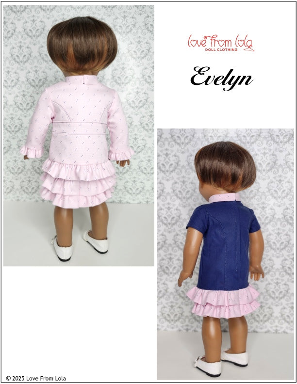 Love From Lola 18 Inch Modern Evelyn Dress and Jacket 18" Doll Clothes Pattern Pixie Faire