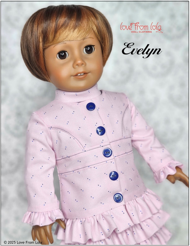Love From Lola 18 Inch Modern Evelyn Dress and Jacket 18" Doll Clothes Pattern Pixie Faire
