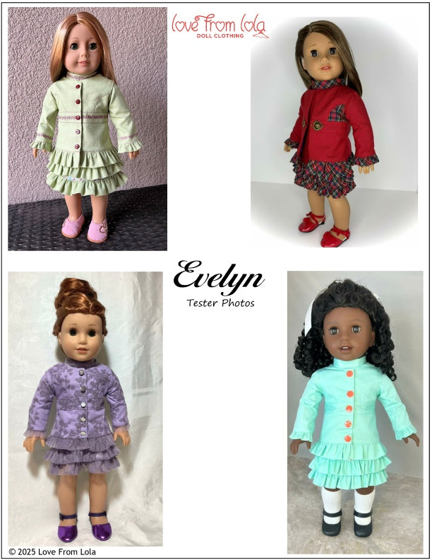 Love From Lola 18 Inch Modern Evelyn Dress and Jacket 18" Doll Clothes Pattern Pixie Faire