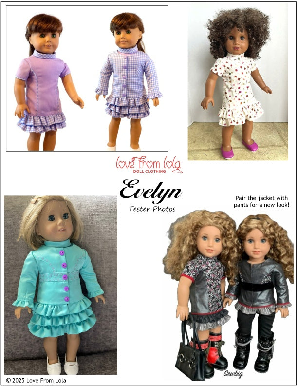 Love From Lola 18 Inch Modern Evelyn Dress and Jacket 18" Doll Clothes Pattern Pixie Faire