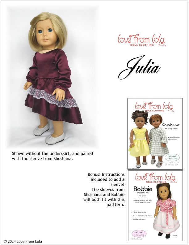 Love From Lola 18 Inch Modern Julia 18" Doll Clothes Pattern Pixie Faire