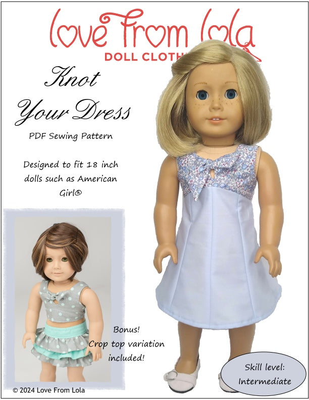 Love From Lola 18 Inch Modern Knot Your Dress 18" Doll Clothes Pattern Pixie Faire
