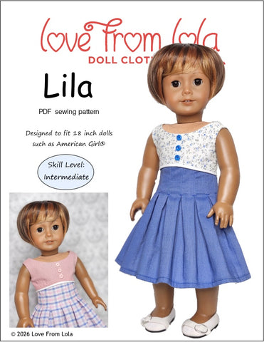 Love From Lola 18 Inch Modern Lila Dress 18" Doll Clothes Pattern Pixie Faire