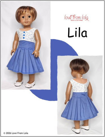 Love From Lola 18 Inch Modern Lila Dress 18" Doll Clothes Pattern Pixie Faire