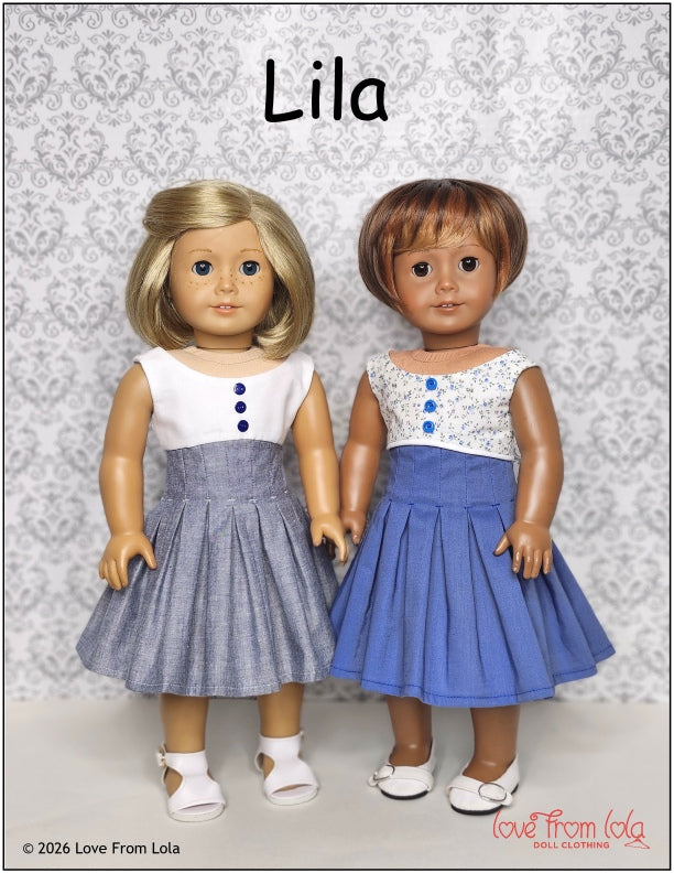 Love From Lola 18 Inch Modern Lila Dress 18" Doll Clothes Pattern Pixie Faire
