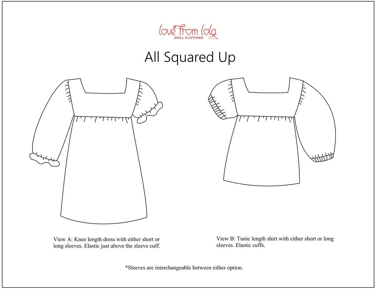 Love From Lola 18 Inch Modern All Squared Up Dress or Top 18" Doll Clothes Pattern Pixie Faire